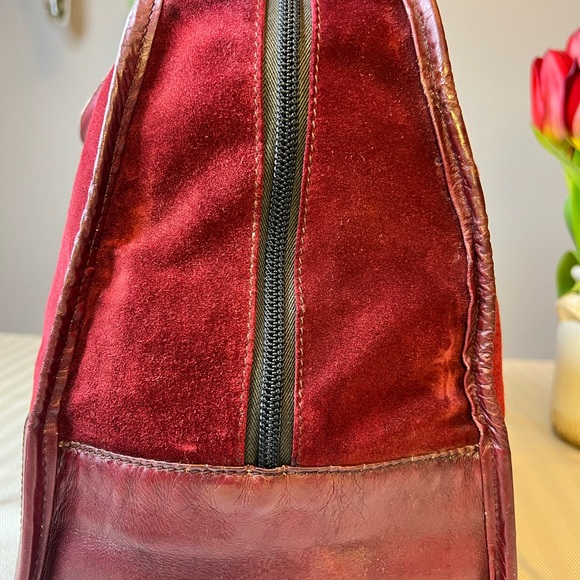 LOEWE Amazona Burgundy Suede Leather Satchel Handbag Bag - Picture 16 of 17